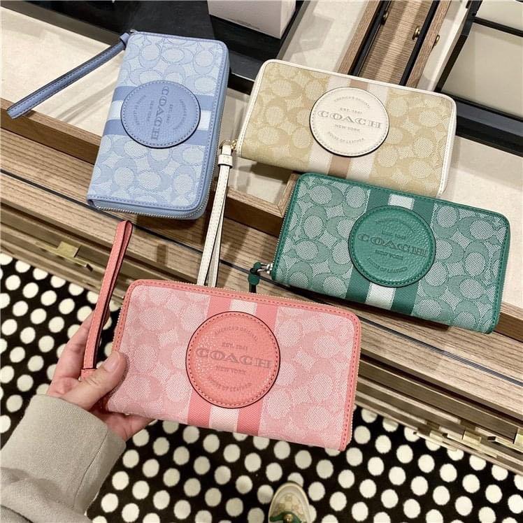 Coach Dempsey Large Phone Wallet In Signature Jacquard With Stripe And Coach Patch Coach Tas Wanita 