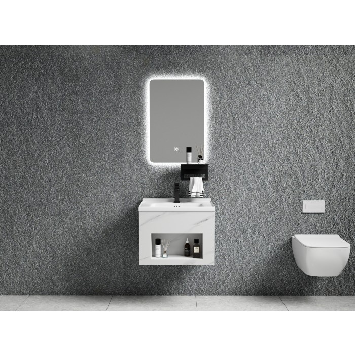 Kabinet wastafel minimalis Classica Italiano Stainles + cermin LED