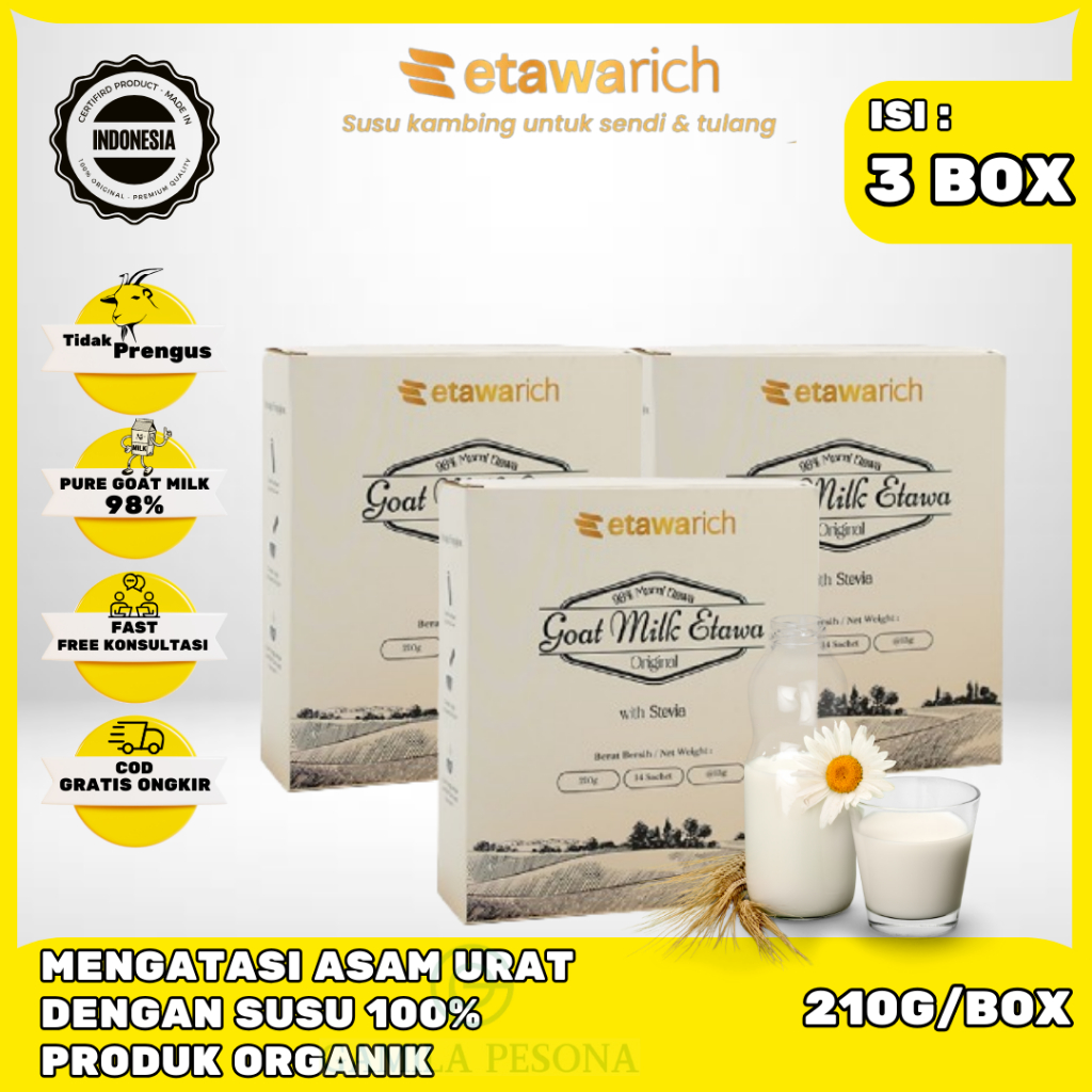 

Reumatik Obatnya Hanya Susu Kambing Etawarich Bukan Yang Lain Isi 3 Box
