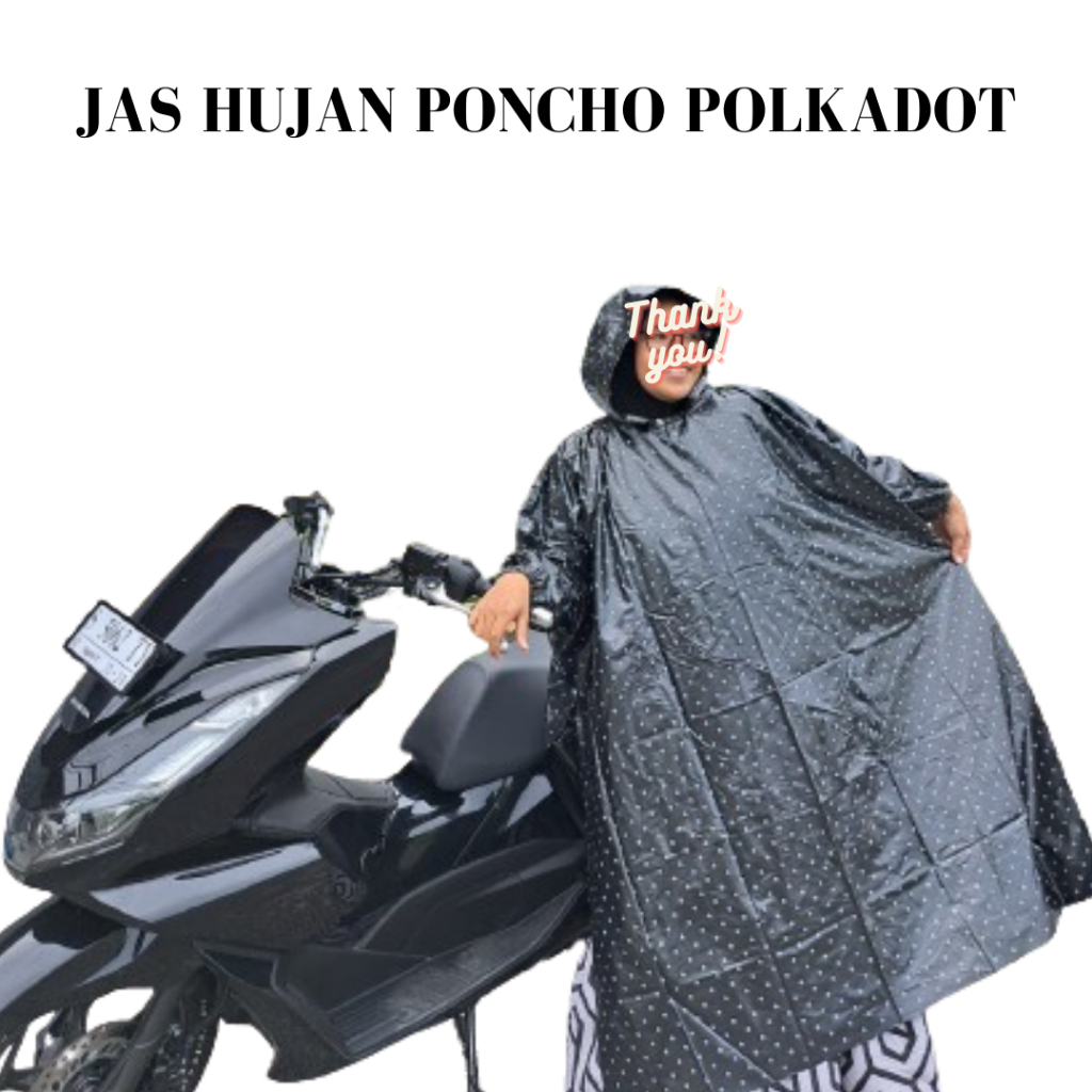 Jas Hujan Ponco Dewasa Pria Wanita Kelelawar Lengan Polkadot Tebal Kuat Warna HItam Biru Hijau Ungu 