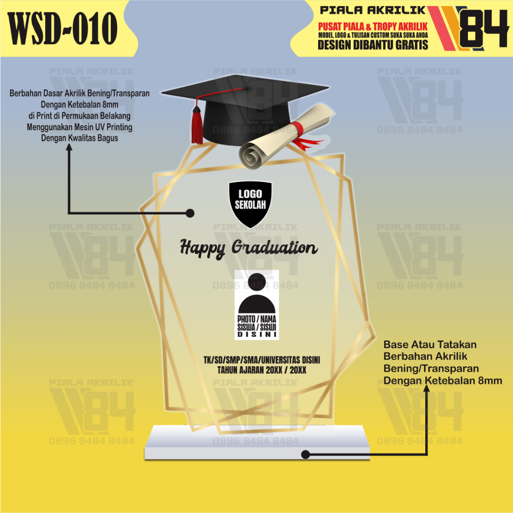Plakat Wisuda, Piala Wisuda, Piagam Wisuda, Medali Wisuda, Plakat Akrilik Wisuda, Piala Wisuda Akril