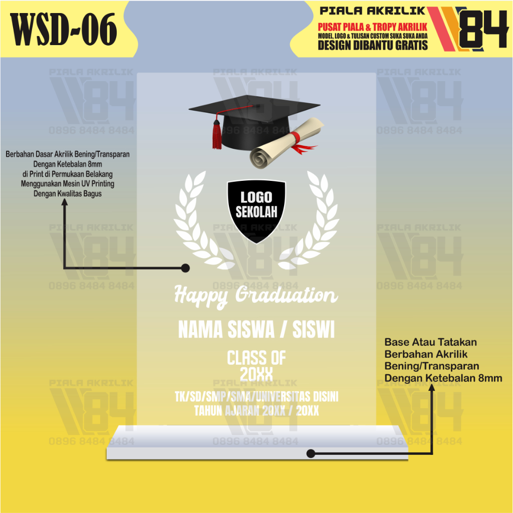 Plakat Wisuda, Piala Wisuda, Piagam Wisuda, Medali Wisuda, Plakat Akrilik Wisuda, Piala Wisuda Akril