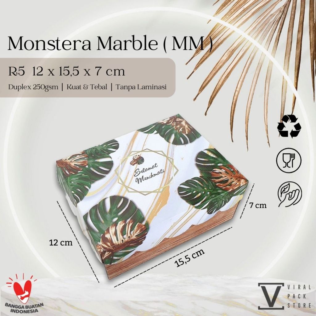 Kotak Kue 12x16 R5 MONSTERA MARBLE Kotak Jajan Dus Roti Murah Estetik Snack Box 16x12