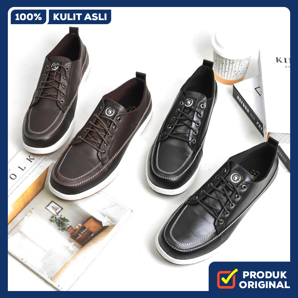 JERRICK SERIES ORIGINAL x GREATA Sepatu Sneakers Kulit Sapi Asli Pria Kets Tali Casual Jalan Santai 
