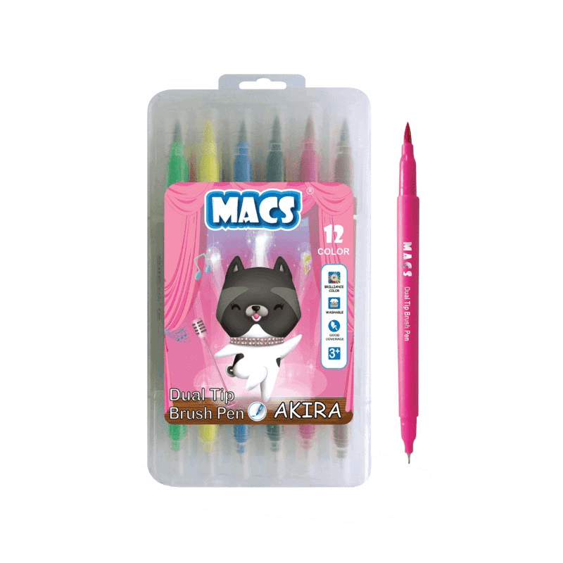 

MACS Dual Tip Brush Pen Marker Color 12 Warna