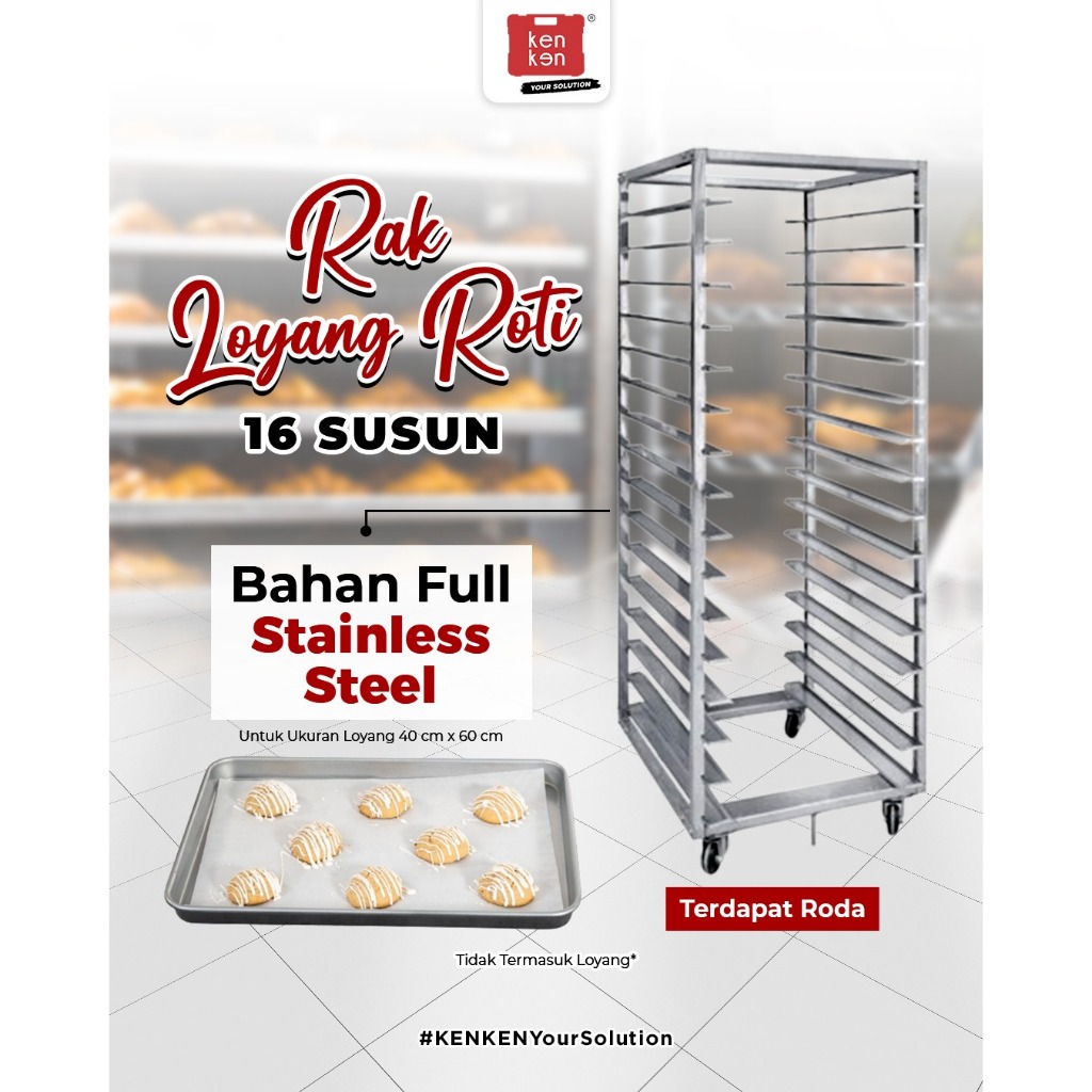 Rak Loyang 16 Susun Stainless + Roda Rak Loyang roti 16 Susun + roda