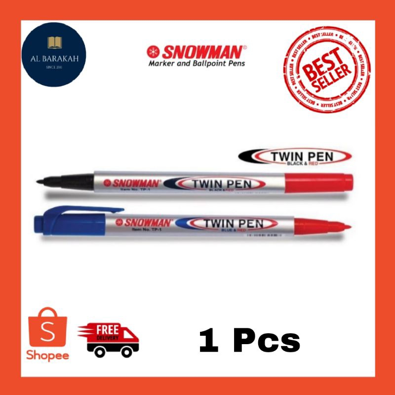 

1 Pcs !!! SPIDOL SNOWMAN TWIN PEN (2 IN 1) TP1 WARNA Biru MERAH /HITAM Merah / SPIDOL dua warna / SPIDOL MURAH / Twinpen