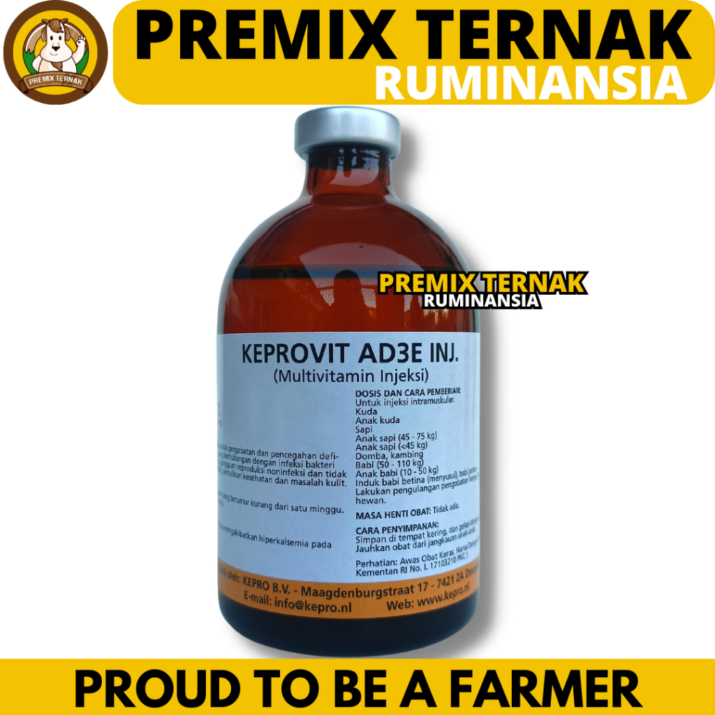 KEPROVIT AD3E INJ 100ML - Vitamin ADE Hewan Konsentrasi Tinggi Untuk Ternak Sapi kambing Domba Babi 
