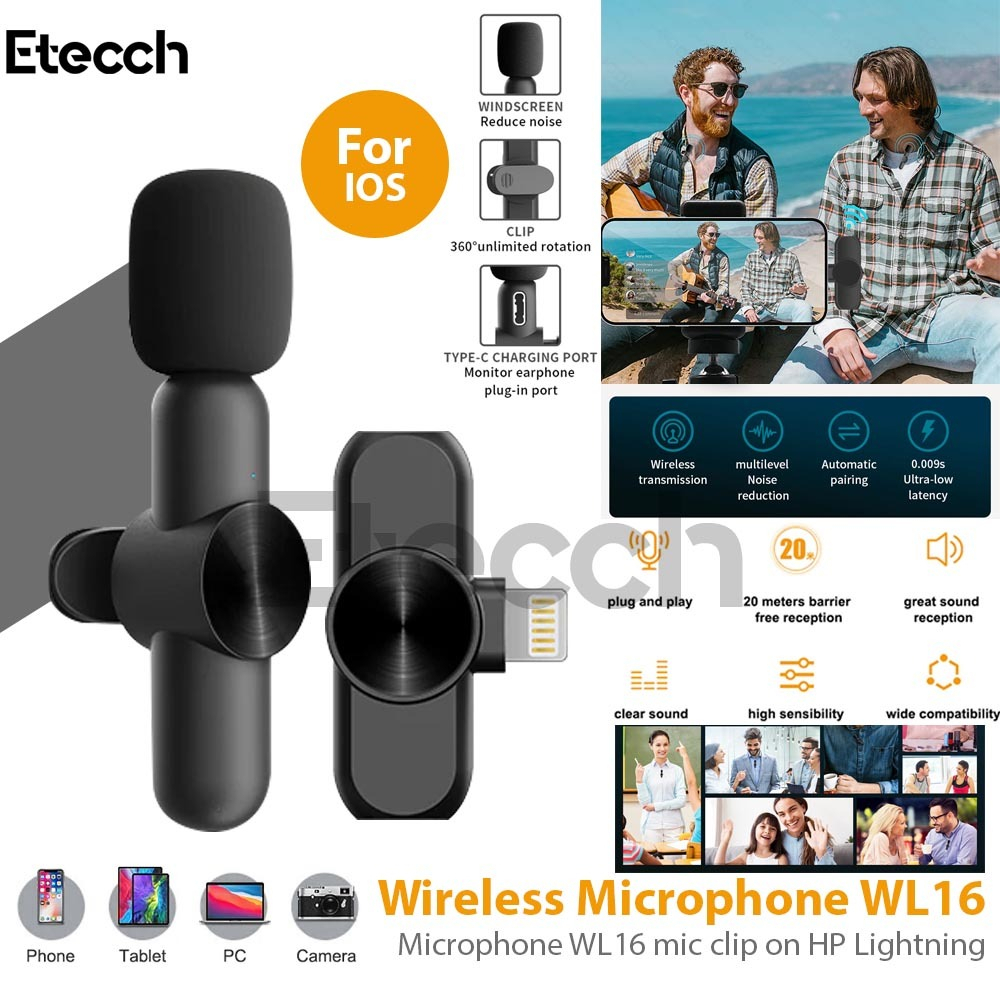 Wireless Microphone WL16 Mic Clip On HP Type C atau Iphone Mic Wireless Microphone