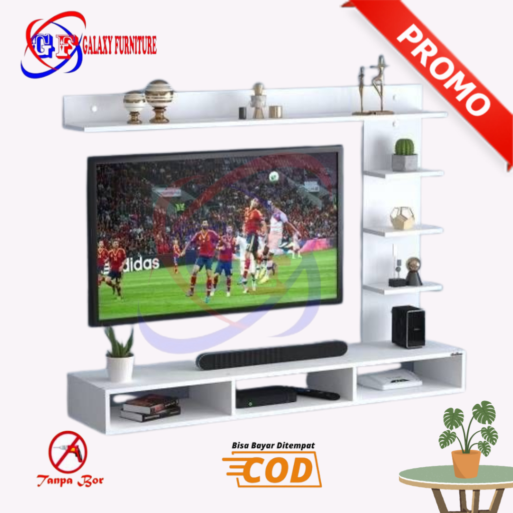 (RTV 027) Rak TV Dinding Minimalis Gantung / Meja TV Tempel Dinding 32-55 Inc Panjang 120 cmx100cm/B