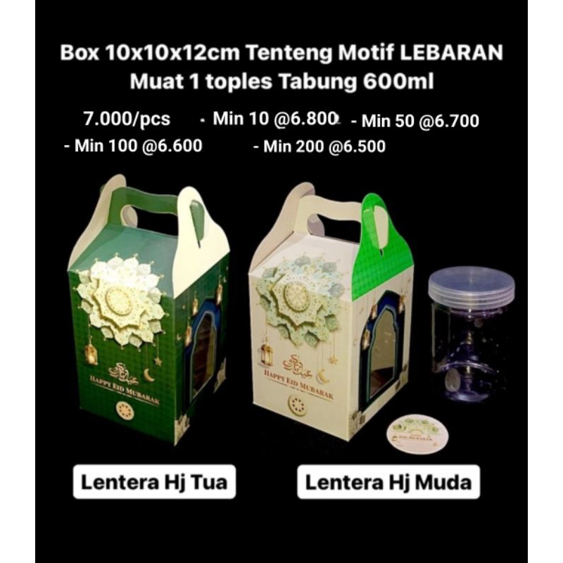 

box hampers lebaran 10x10x12 tenteng lebaran untuk 1 toples tabung 600ml