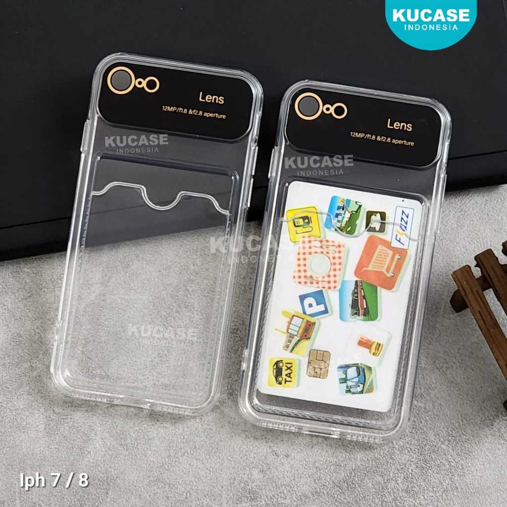 Case Bening Big Lens Card Slot Foto / Kartu Casing Wallet TPU Clear Iphone 7 Iphone 7 Plus Iphone 8 
