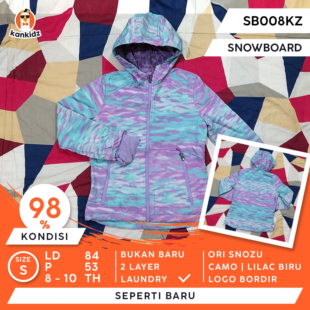 SIAP PAKAI | Jaket Anak Snowboard Snozu | Camo Lilac Biru Size S