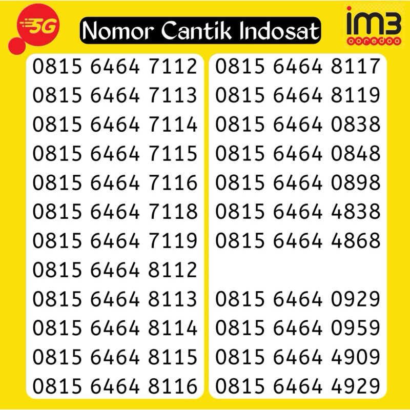 Nomor Cantik Indosat IM3 6464 ABAB awalan 0815