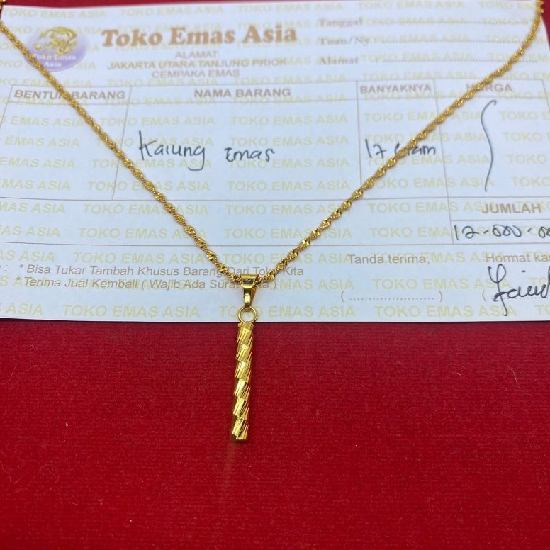 Suplier1 Kalung Emas 24 K kalung lintir 17 Gram liontin Bambu sudah dapat nota dari toko