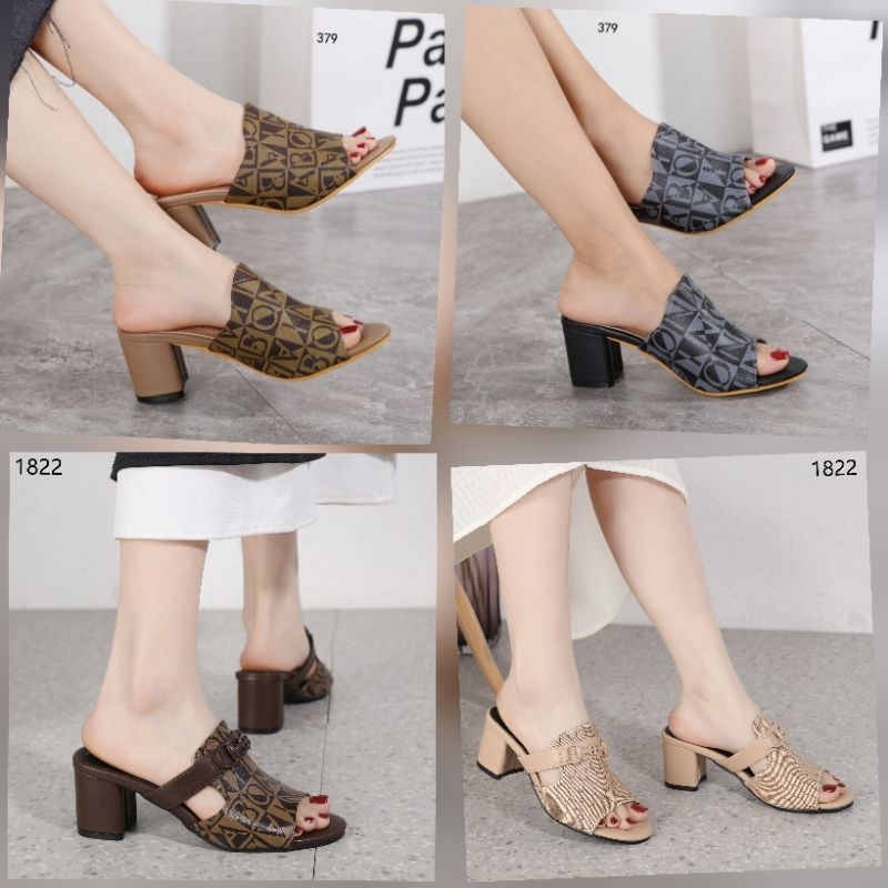RESTOKK Best Seller #379 & 1822 & 168-3  B0nia Monogram Block Heels Sandals #379