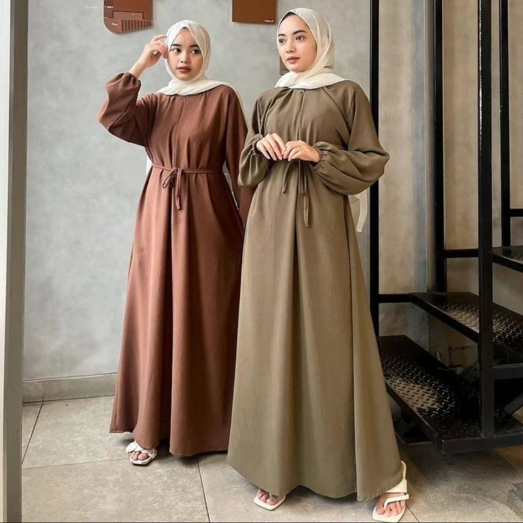 Gamis Midi Bavina Dress Crinkle Airflow Premium Busui Friendly