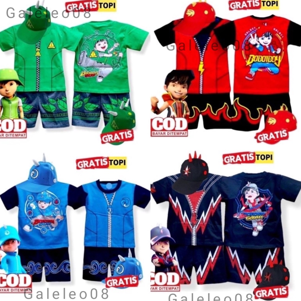 BAJU ANAK BOBOIBOY GRATIS TOPI BOBOIBOY ANAK LAKI LAKI  SETELAN BAJU ANAK BOBOIBOY SOLAR AIR API GAL
