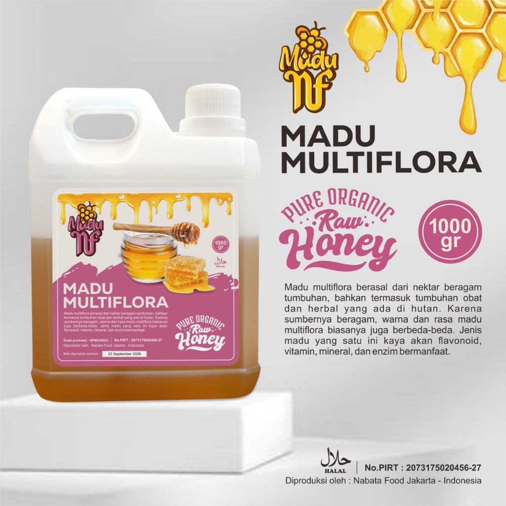 

TERLARIS Madu Asli 1 Madu Murni Nektar Multiflora 1 Kg Pure Natural Raw Honey by Madu NF