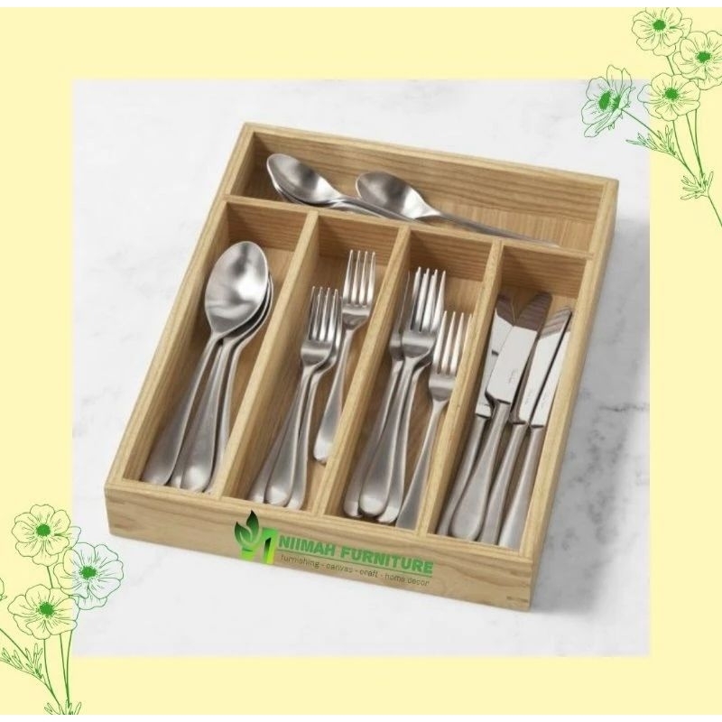 Rak Laci Tempat Sendok dan Garpu Wooden  Cutlery Tray Kayu Jati Belanda custom size requested by kak