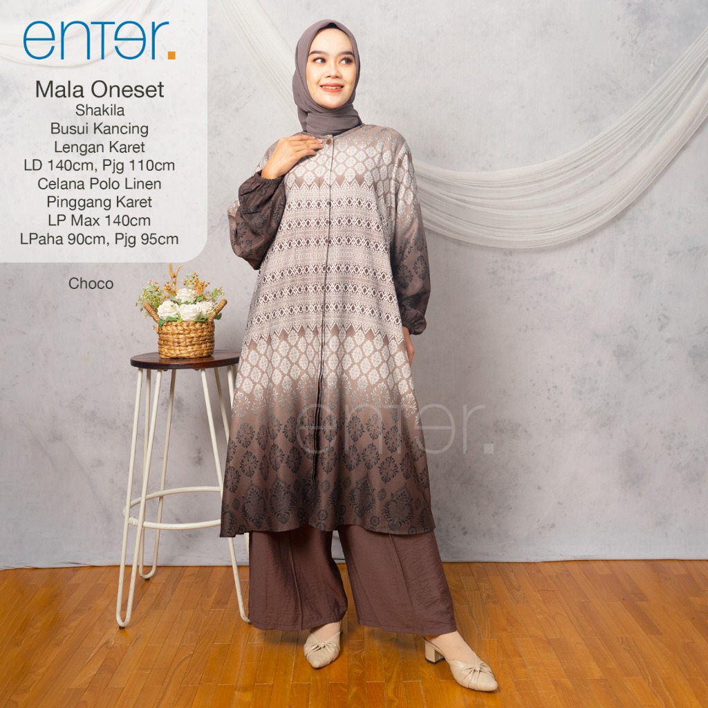 enter one set jumbo wanita ld 140 mala setelan motif busui kancing mat shakila mix linen