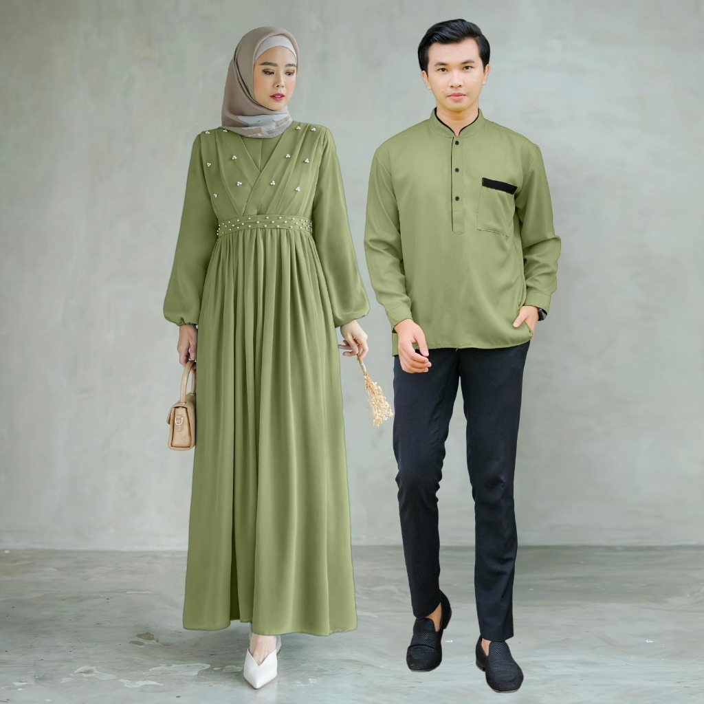 Baju Couple Suami Istri Benecia Couple BO Ukuran M XL XXL Dapat Gamis Kemeja Bahan Shakila Baju Pasa