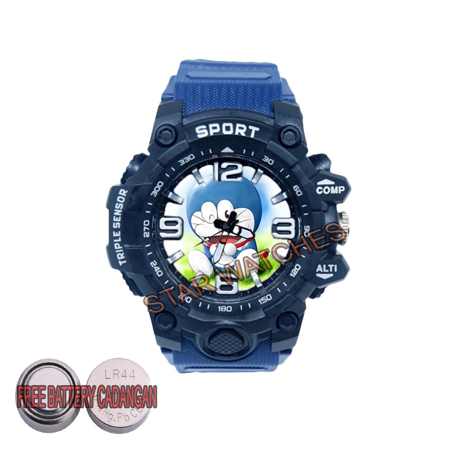 Jam Tangan Anak Laki Laki Sport Karakter Doraemon 01 Anti Air FREE Battery Cadangan