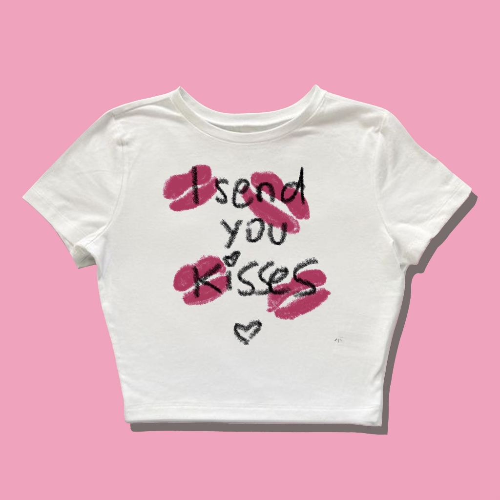 Baby Tee I Send You Kisses Y2k Style Crop Tee