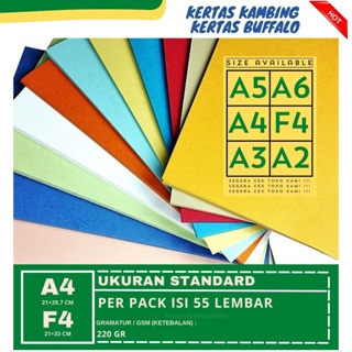 

KERTAS BUFALLO/KERTAS KAMBING A4 F4 PLANO ANEKA WARNA PERPACK ISI 55 LEMBAR