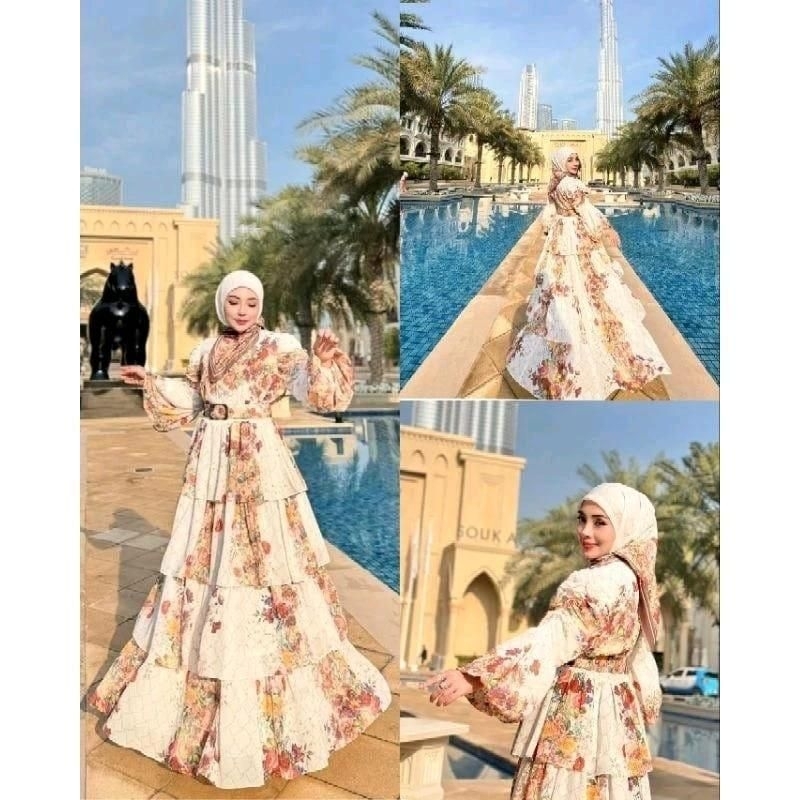 Dress Raya Tingkat Flower Dubai | Dress Kondangan | Dress Pesta