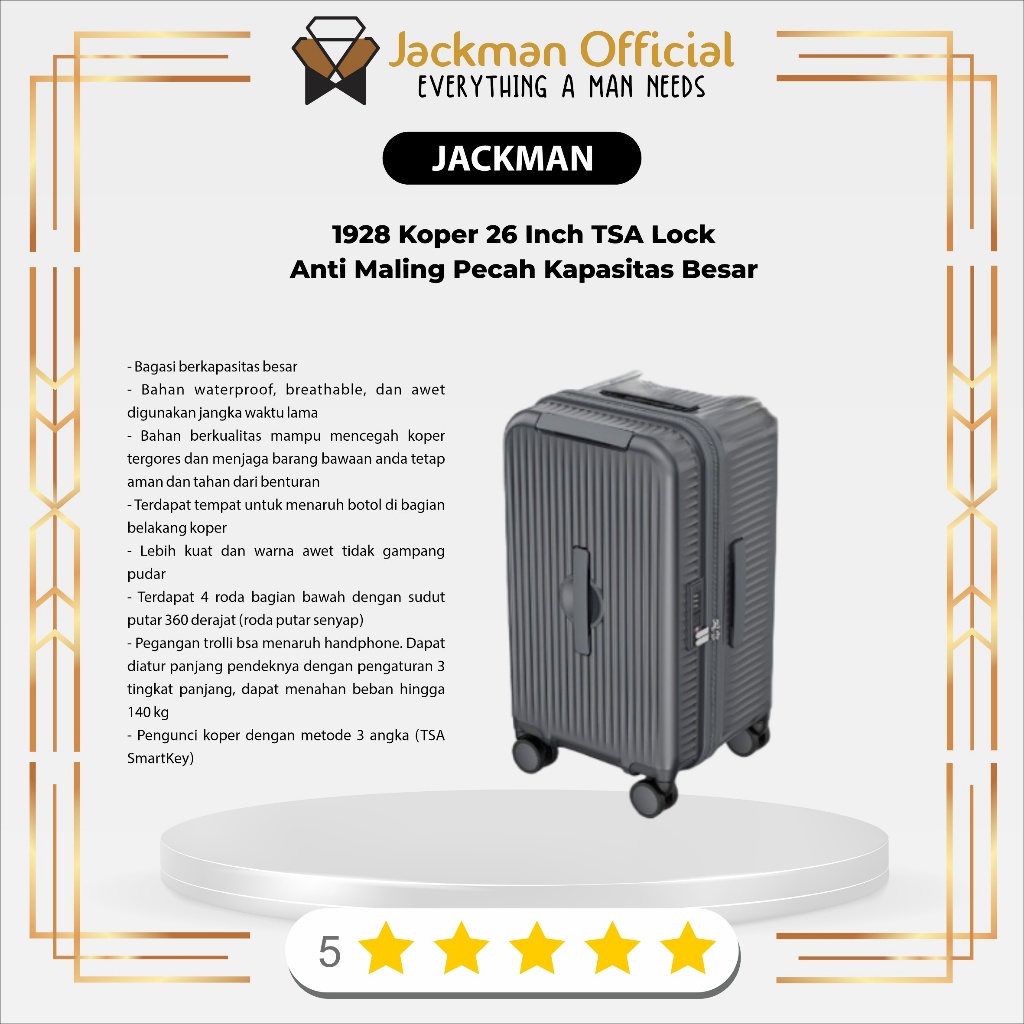 JACKMAN 1928 Koper 26 Inch TSA Lock Anti Maling Pecah Kapasitas Besar