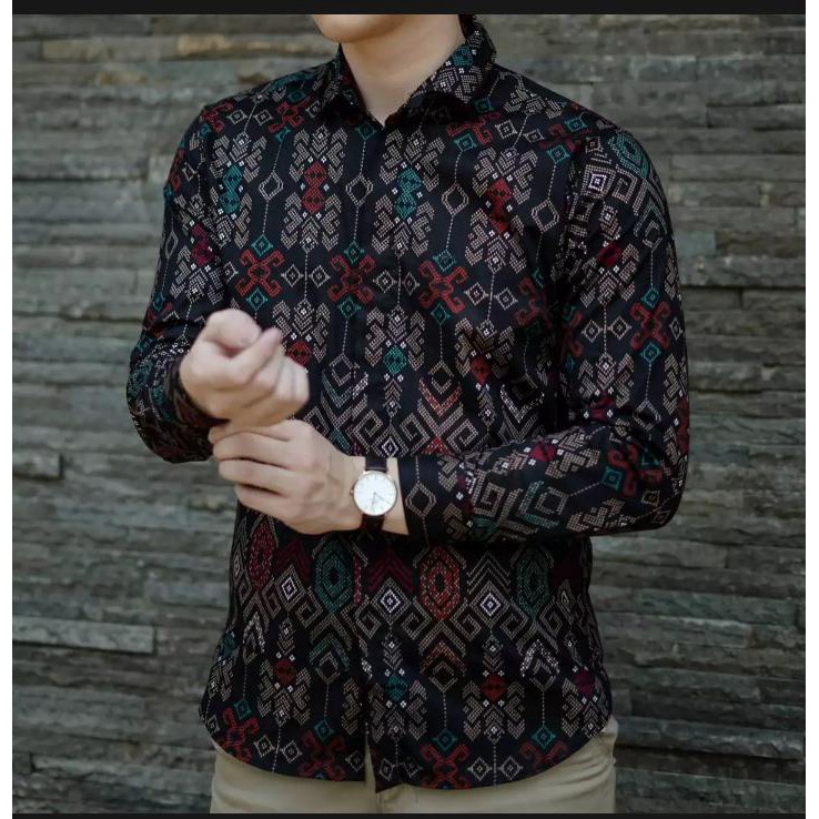 SHOPEE MALL Menfashionhouse Kemeja Batik Pria Lengan Panjang Cowok Murah Berkualitas murah