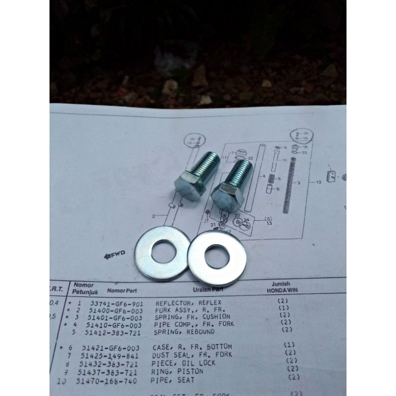 baut dan ring shock depan honda win 100