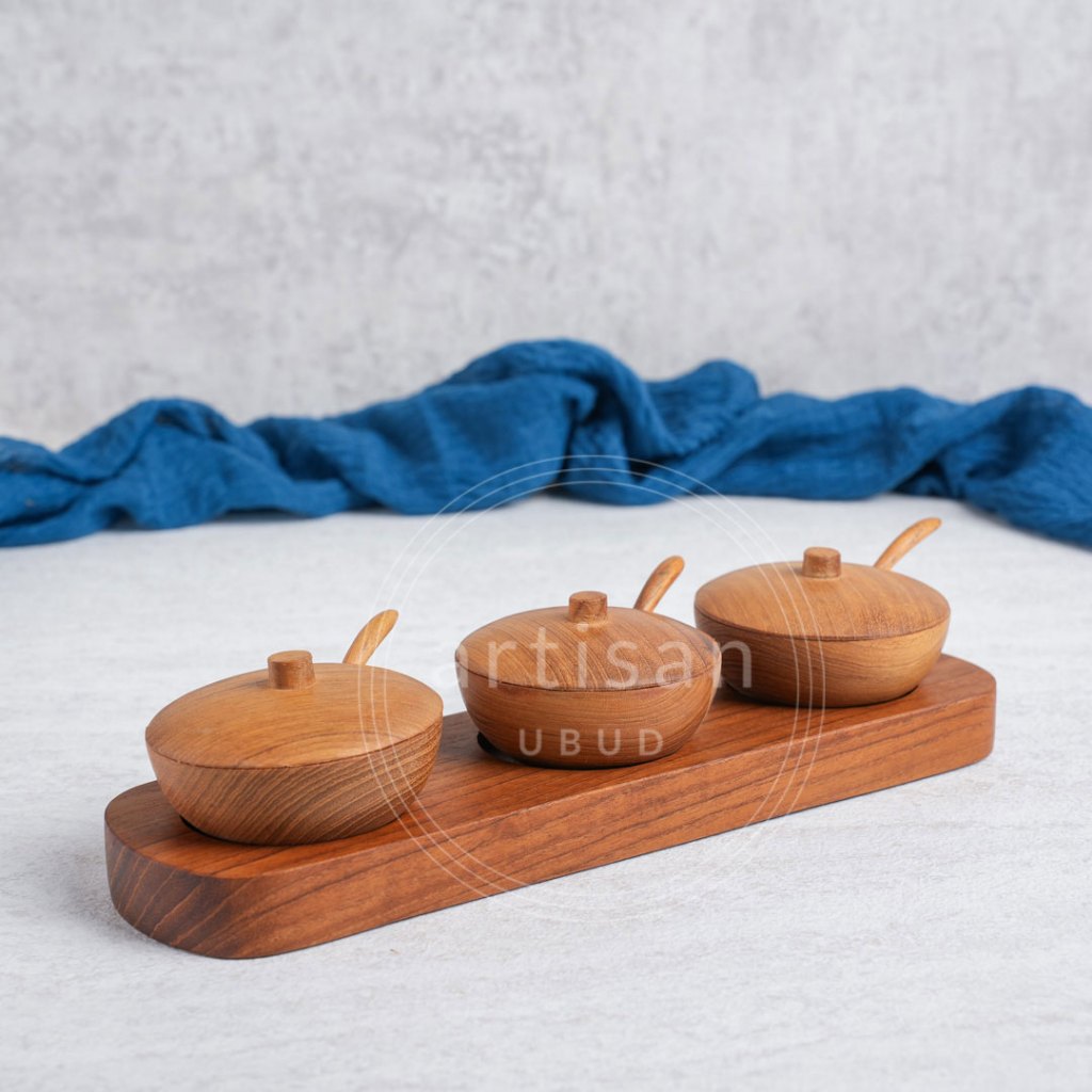 Dharyana - Mangkok Set Tray Kayu Jati/ Mangkok Sambal Kayu Jati / Mangkok Saos Kayu Jati / Mangkok B