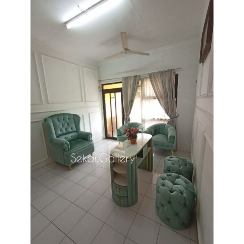 Satu Set Custom Studio Nail Art - meja nail art - sofa kipas - stool - sofa set meni pedi - custom