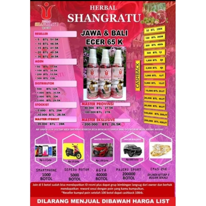 

SHANGRATU HERBAL HSR OPEN DISTRIBUTOR, AGEN, RESELLER