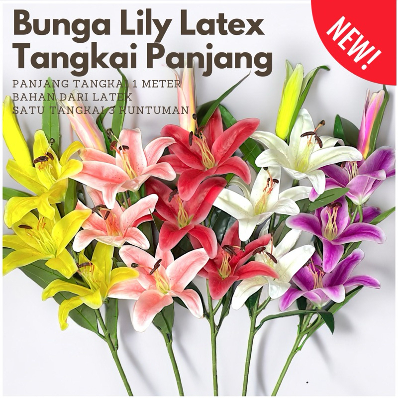 BUNGA LILY LATEX TANGKAI PANJANG-BUNGA DEKORASI-BUNGA SUDUT (37-4)