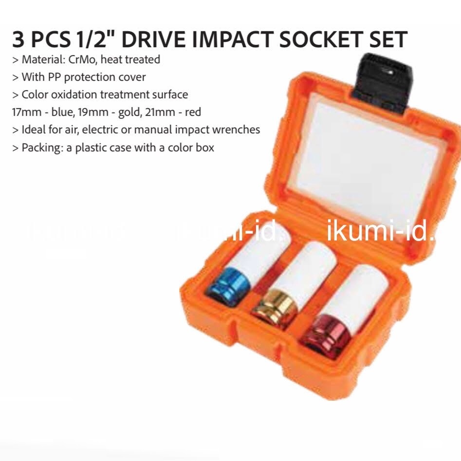 3pcs Impact Socket/Kunci Sok Impact Set Chrome Industri Wokin 1/2"