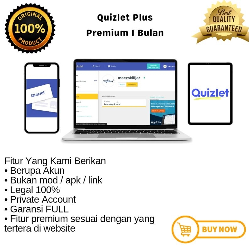 Quizlet Plus Premium 1 Bulan Private Bergaransi