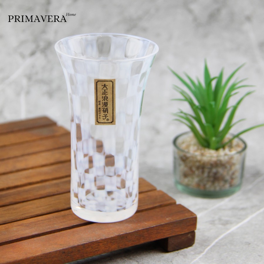 Hirota Glass Taisho Roman Checkered Beer Glass Tokyo Made in Japan