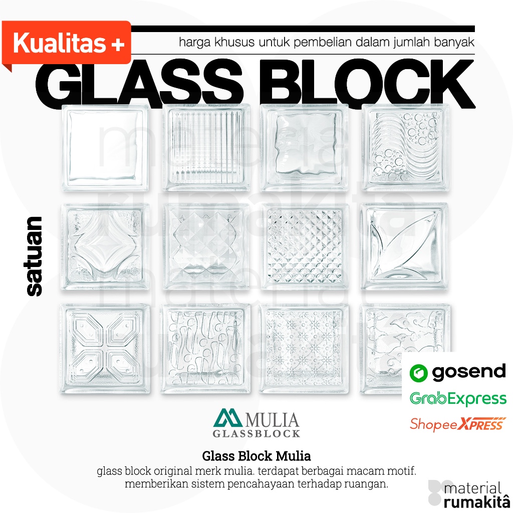 [KHUSUS INSTANT] GLASS BLOCK MULIA MOTIF LENGKAP / GLASSBLOCK DINDING - SATUAN