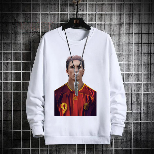Crewneck Fernando Torres Sweater Bahan White Cotton Fleece