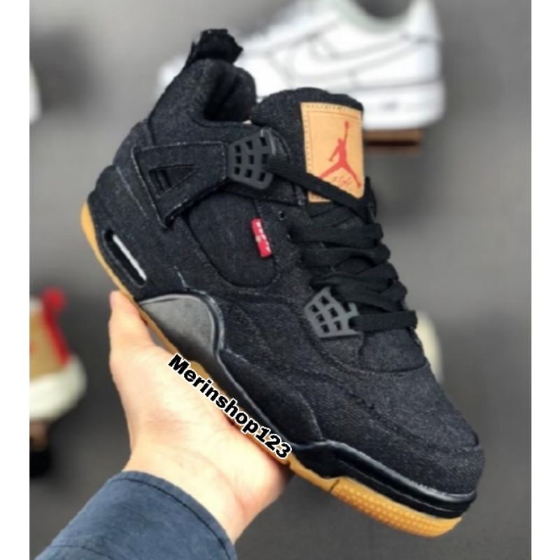 Sepatu AJ 4 Retro Levis Black High Premium Original