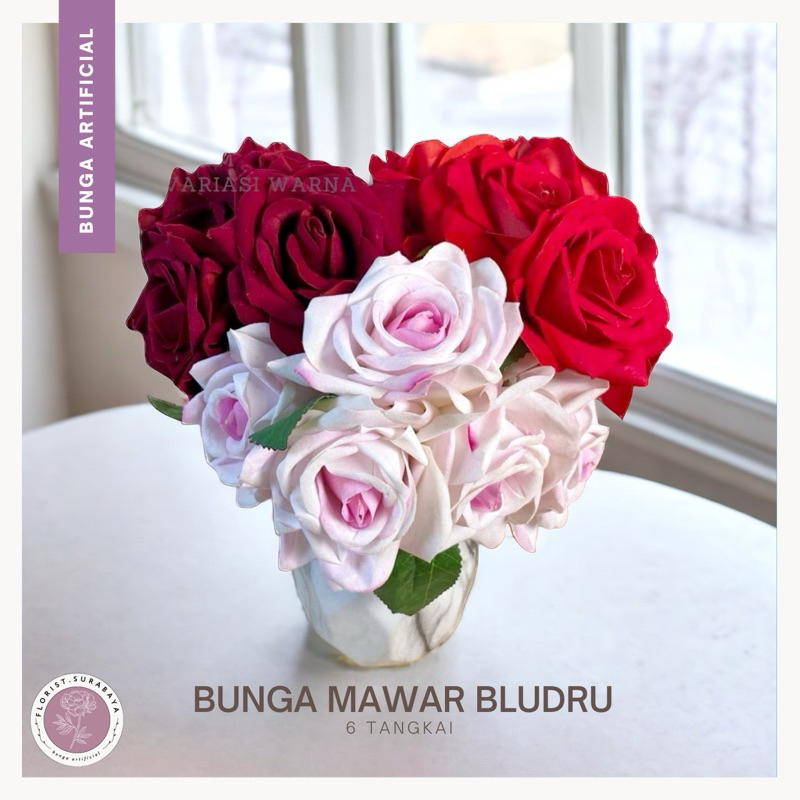 KN-21 Bunga Mawar Bludru Kuntuman Besar 6 tangkai (KN-21)
