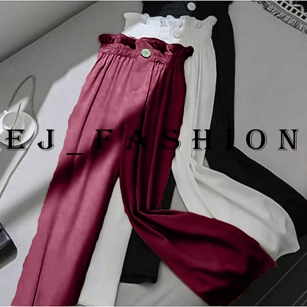 promo terbaru bestpromo ej fashion celana wanita kulot panjang highwaist kerut susun kancing 1