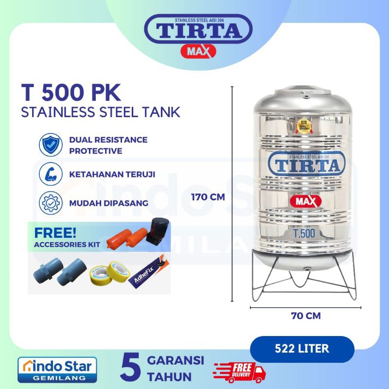 PROMO RAMADHAN... Tandon / Toren / Tedmon / Tangki Air Tirta Max Stainless T 500, 520 Liter Murah Gr