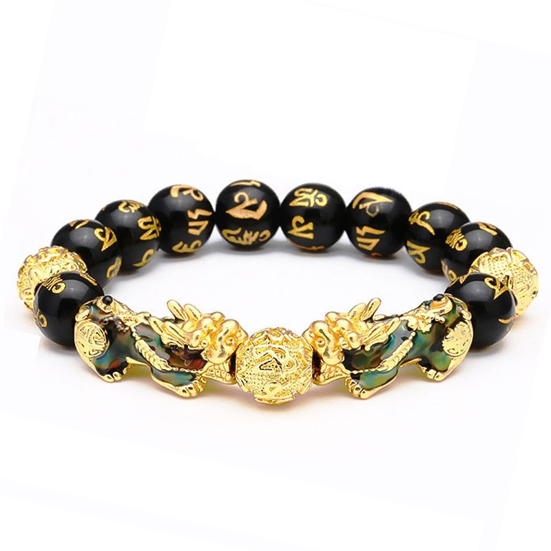 Longsojorun Manik Gelang Fashion Retro Feng Shui Obsidian Hitam Wanita Netral