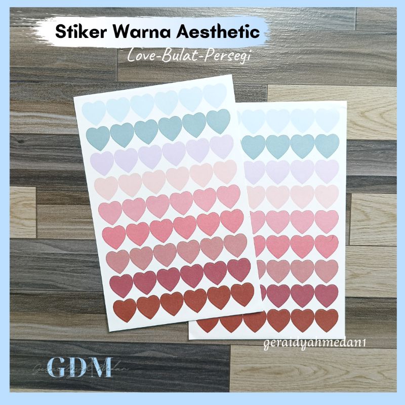 Stiker Warna Aesthetic Dekorasi Bentuk Love Bulat Persegi