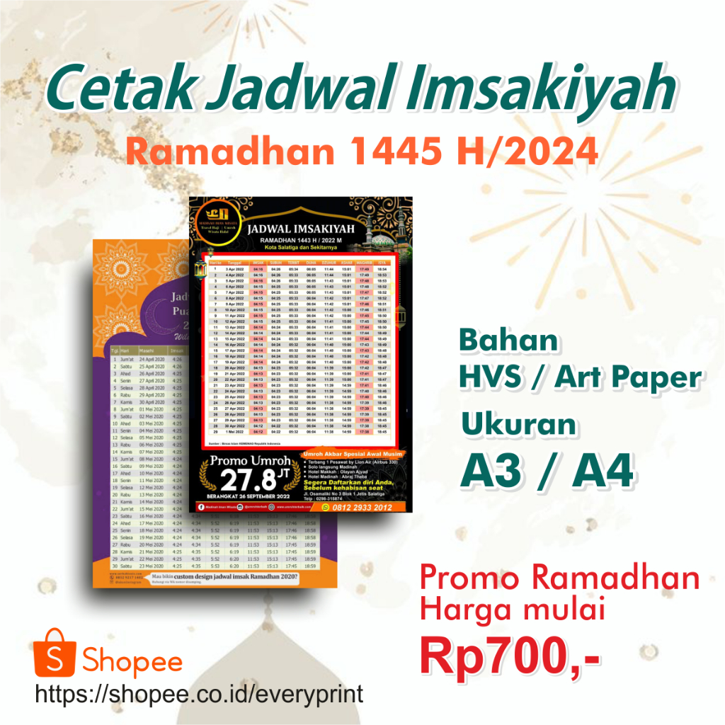 

(A4) Cetak Jadwal Imsakiyah - Ramadhan 1445 H / 2024 Art Paper