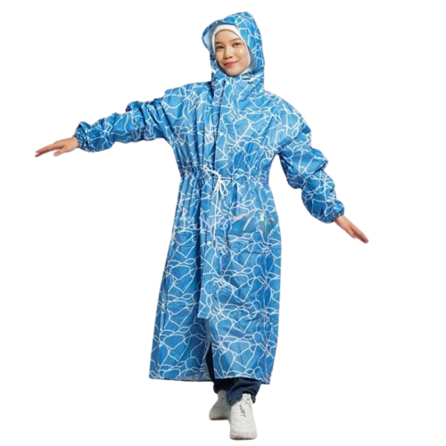 Jas Hujan Wanita Gamis 82009 Muslimah Hijabers Syari Terusan Mantel Motif Abstrak premium
